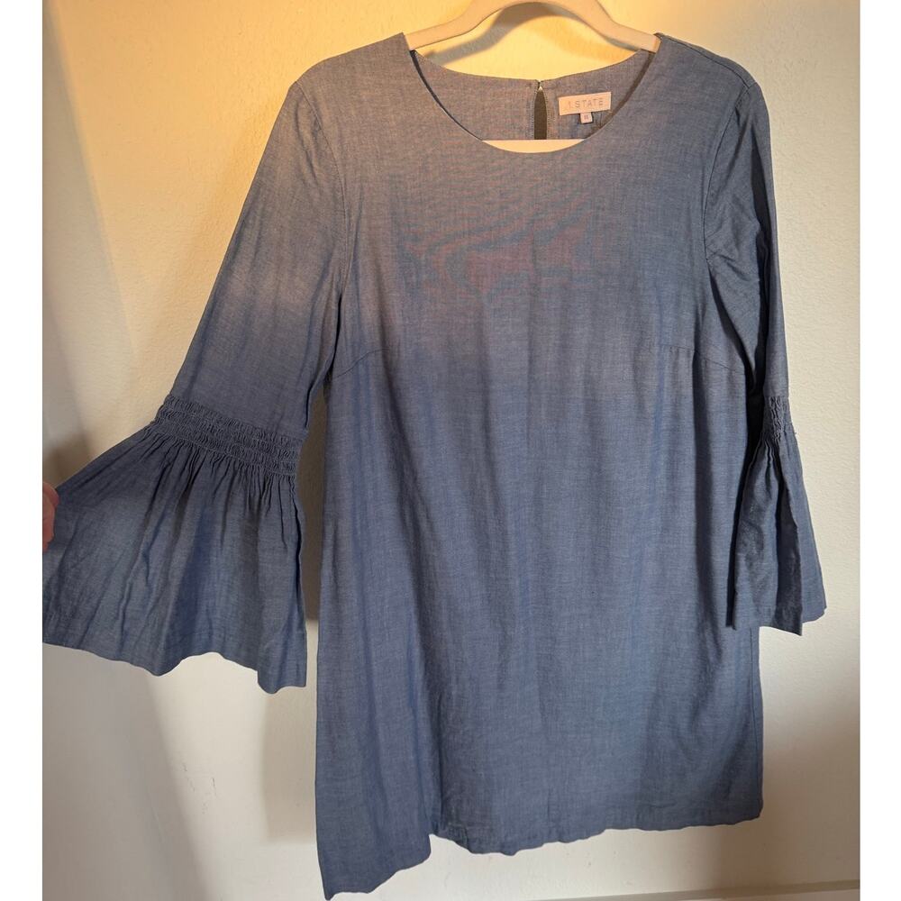 1. State Chambray Shift Dress Bell Sleeve‎ Size Medium Blue Casual